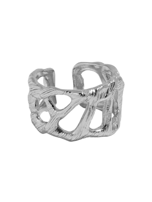 White gold [No. 14 adjustable] 925 Sterling Silver Hollow Geometric Vintage Band Ring
